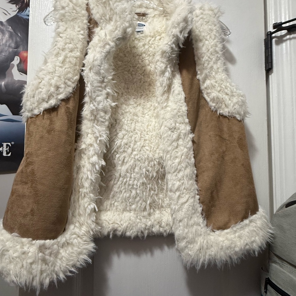 Old Navy Cream and Tan Furry Vest